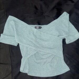 SHEIN Off-Shoulder Sweater in Soft Blue